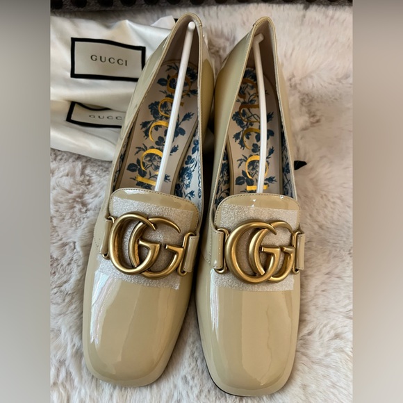 New Gucci marmont GG Victoire Vernice 55mm Loafer Pumps 39 Sand Storm - Picture 6 of 11